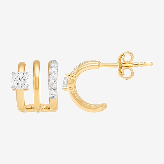 Silver Addiction Womens White Cubic Zirconia 14K Gold Over Silver Hoop Earrings