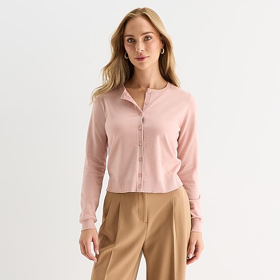 Liz Claiborne Womens Crew Neck Long Sleeve Button Cardigan