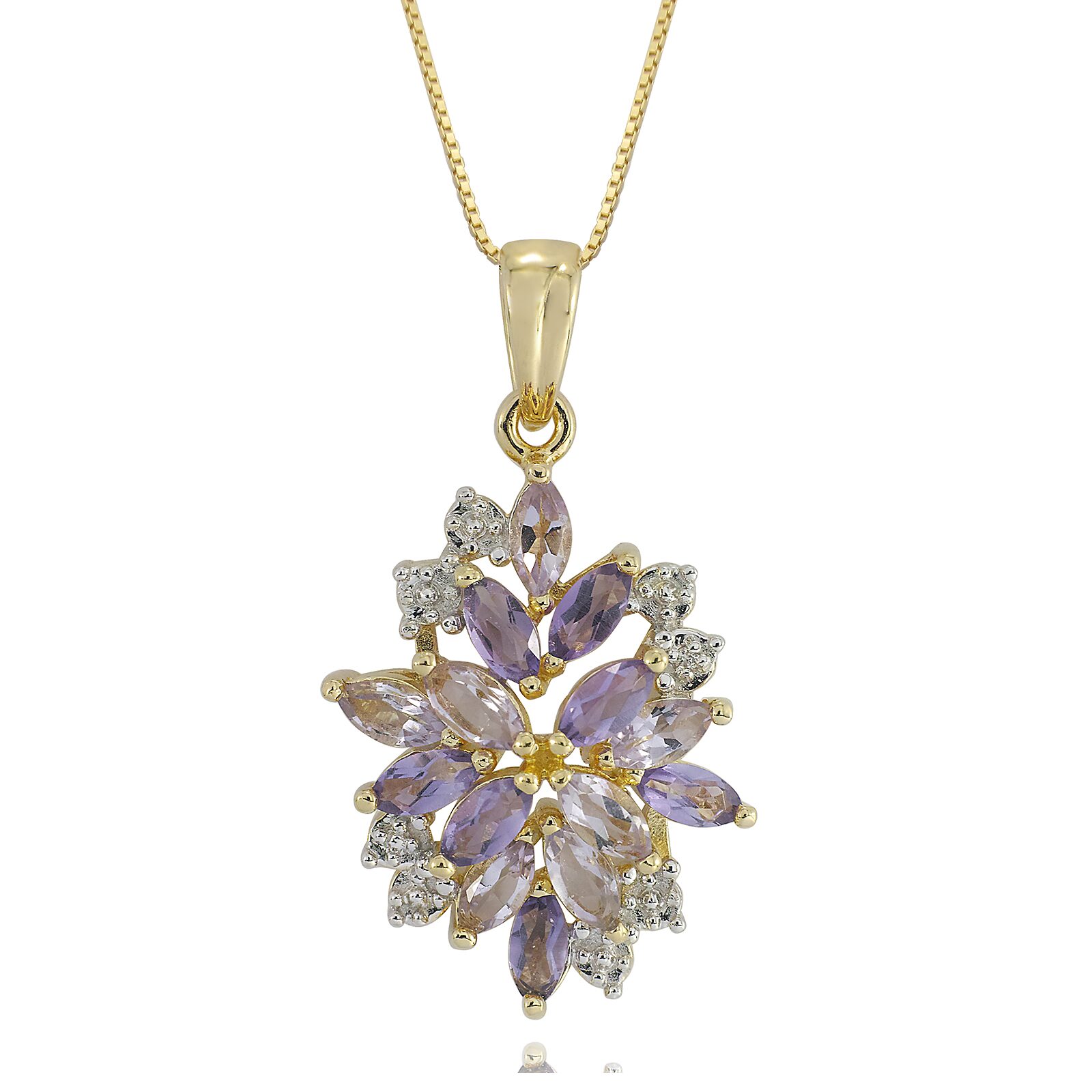 14K Gold over Silver Lab-Created Gemstone Flower Pendant Necklace