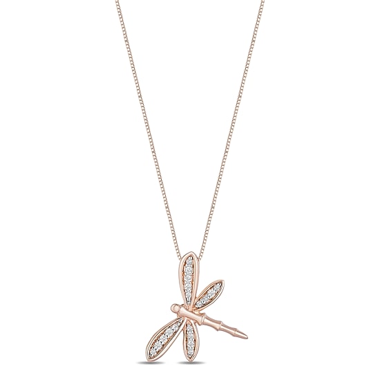 Dragonfly Womens 1/10 CT. T.W. Natural White Diamond 14K Rose Gold Over Silver 18 Inch Pendant Necklace
