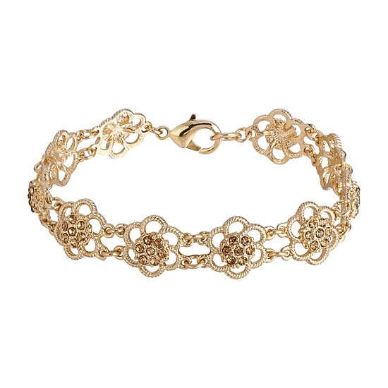 1928 Gold Tone Womens Flower 7 Inch Link Bracelet