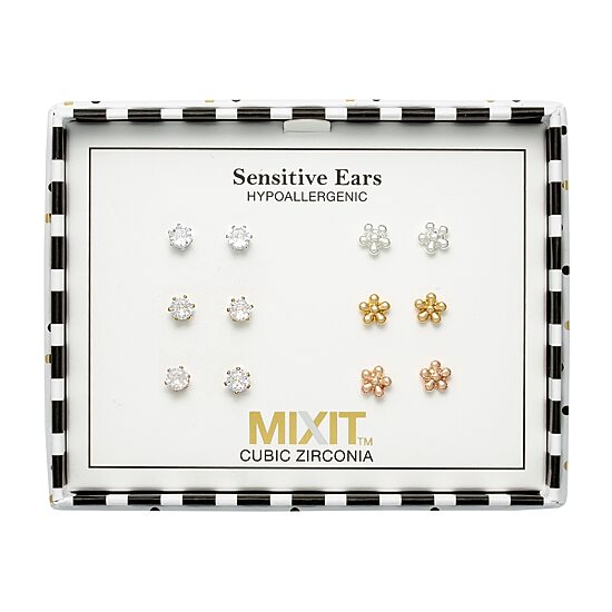 Mixit Womens Cubic Zirconia Flower Hypoallergenic 6 Pair Earring Set