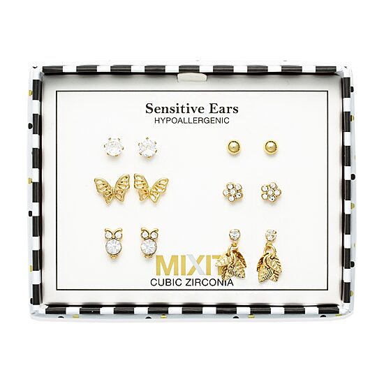 Mixit Womens Cubic Zirconia Butterfly Flower Hypoallergenic 6 Pair Earring Set