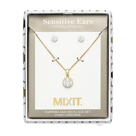 Mixit Womens Cubic Zirconia Round Hypoallergenic 2-pc. Jewelry Set