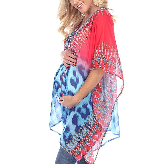 White Mark Plus Maternity Womens V Neck 3/4 Sleeve Tunic Top