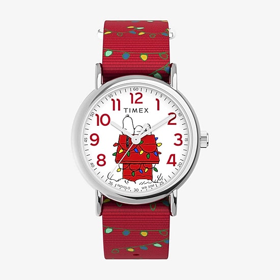 Timex Timex Peanuts Weekender Womens Red Strap Watch Tw2w80800jt Peanuts Womens Red Strap Watch Tw2w80800jt