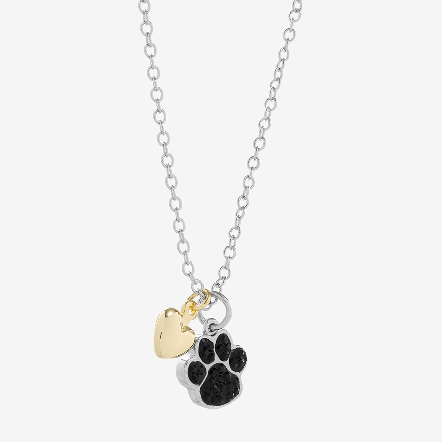 Sparkle Allure Dog Paw Womens Black Crystal 14K Gold Over Brass Pure Silver Over Brass Heart 16 Inch Pendant Necklace