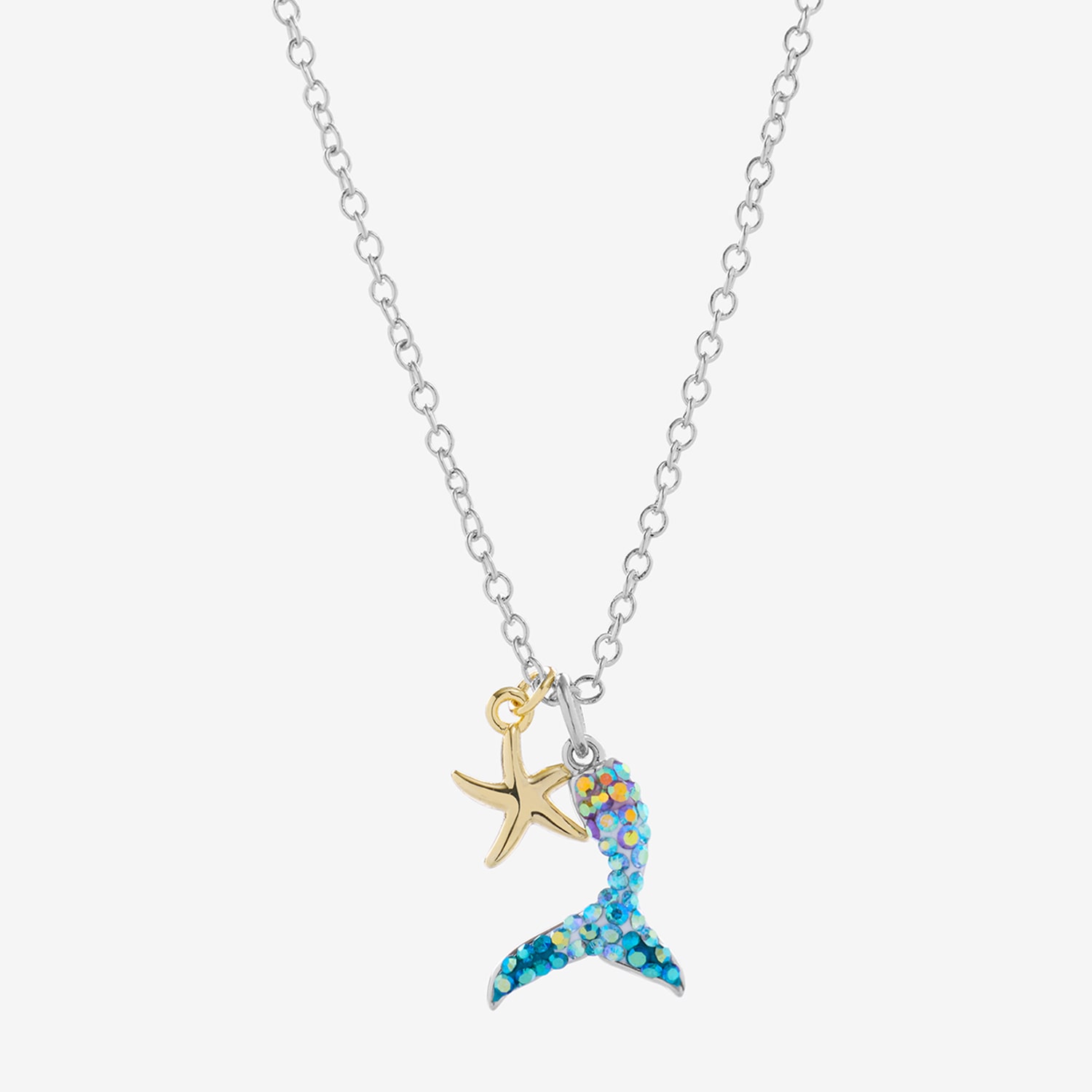 Sparkle Allure Mermaid Tail And Starfish Womens Multi Color Crystal 14K Gold Over Brass Pure Silver Over Brass 16 Inch Pendant Necklace