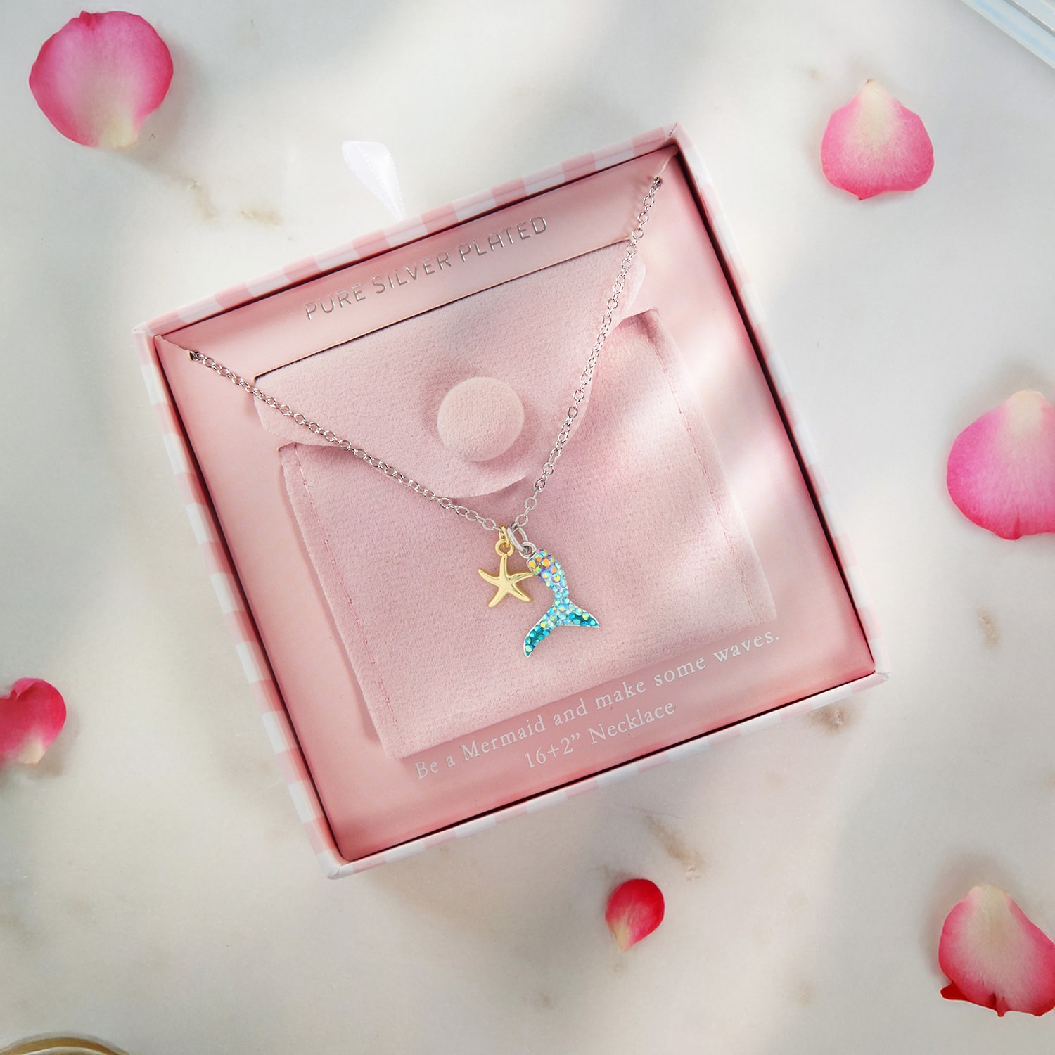 Sparkle Allure Mermaid Tail And Starfish Womens Multi Color Crystal 14K Gold Over Brass Pure Silver Over Brass 16 Inch Pendant Necklace