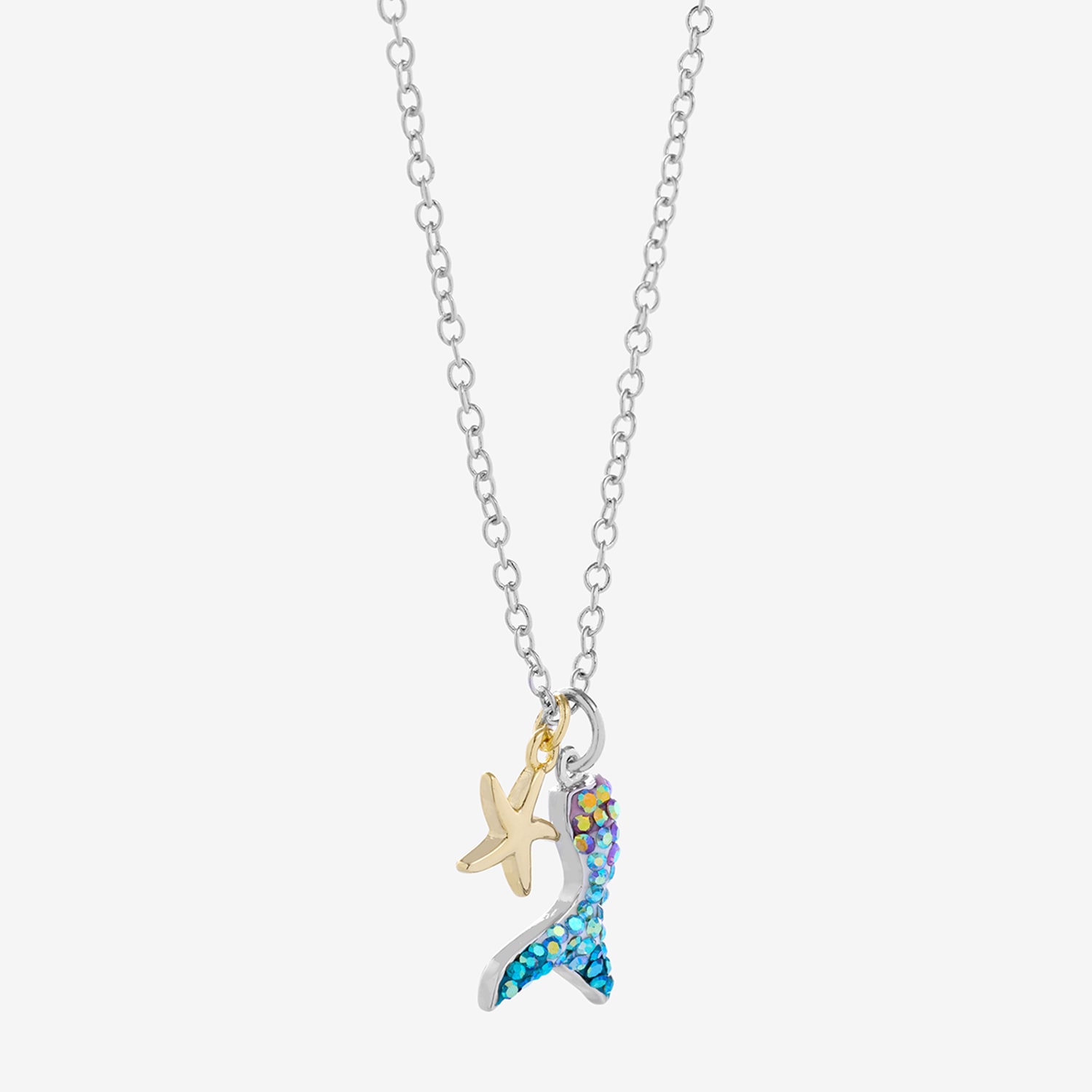 Sparkle Allure Mermaid Tail And Starfish Womens Multi Color Crystal 14K Gold Over Brass Pure Silver Over Brass 16 Inch Pendant Necklace