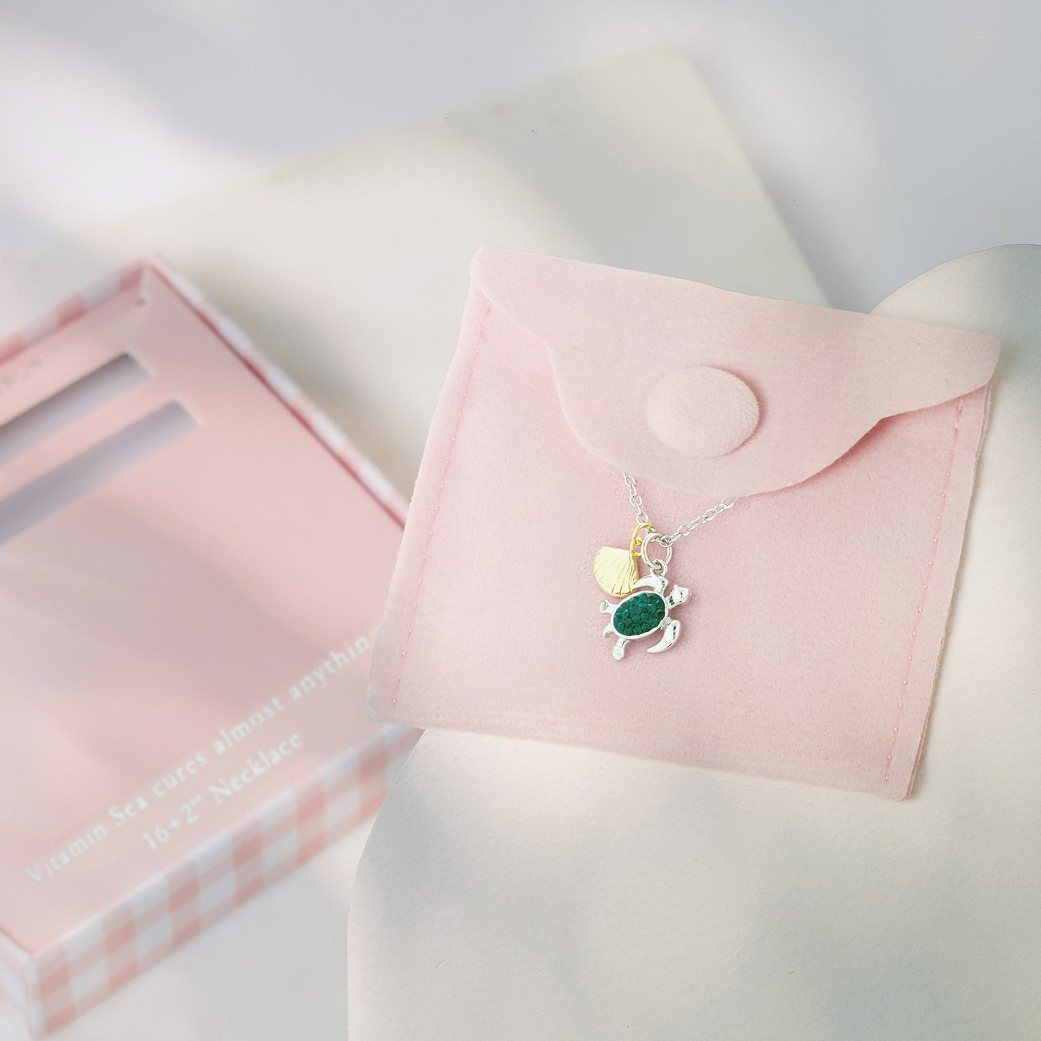 Sparkle Allure Turtle And Seashell Womens Green Crystal 14K Gold Over Brass Pure Silver Over Brass 16 Inch Pendant Necklace