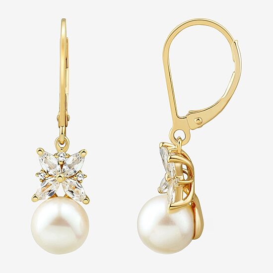 Womens White Cultured Freshwater Pearl 14K Gold Over Silver Drop Earrings