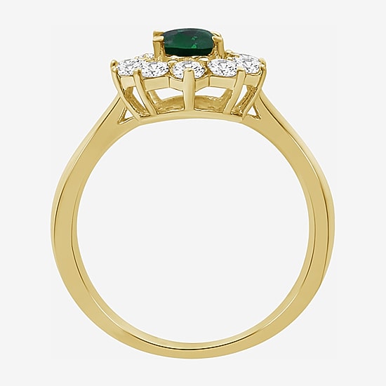 Womens Oval-cut Gemstone & 3/4 CT. T.W. Lab-Grown Diamond 10K Gold Halo Cocktail Ring