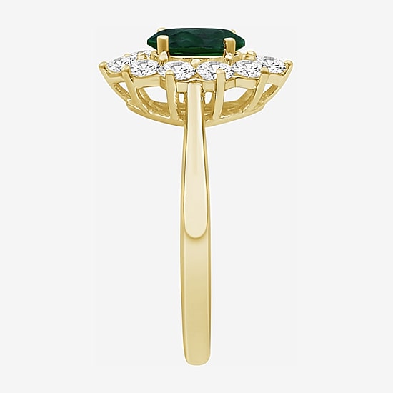 Womens Oval-cut Gemstone & 3/4 CT. T.W. Lab-Grown Diamond 10K Gold Halo Cocktail Ring