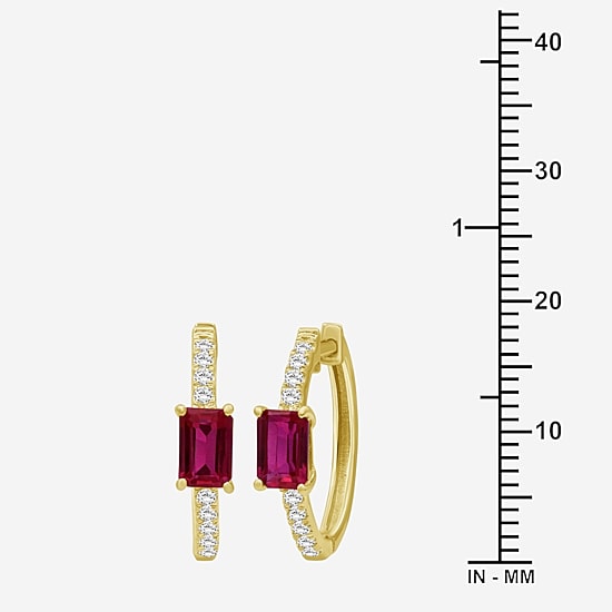 Womens Emerald-cut Gemstone & 1/4 CT. T.W. Lab-Grown Diamond 10K Gold 18.6mm Hoop Earrings