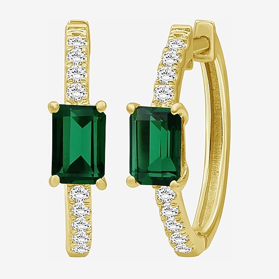 Womens Emerald-cut Gemstone & 1/4 CT. T.W. Lab-Grown Diamond 10K Gold 18.6mm Hoop Earrings