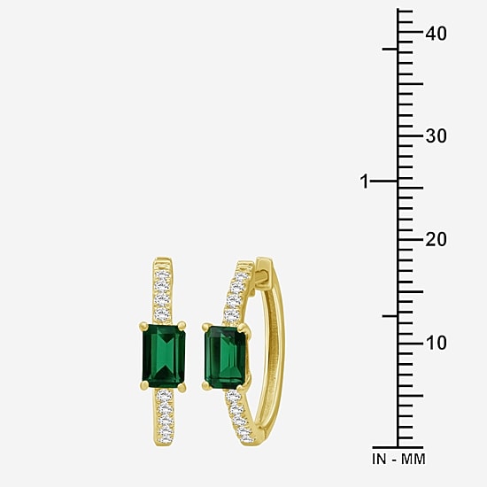 Womens Emerald-cut Gemstone & 1/4 CT. T.W. Lab-Grown Diamond 10K Gold 18.6mm Hoop Earrings