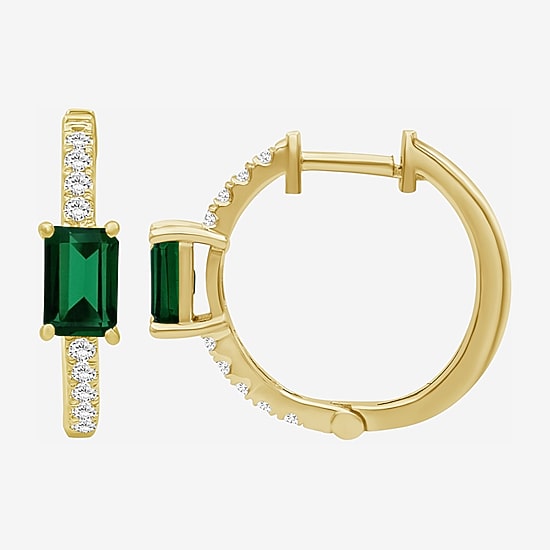 Womens Emerald-cut Gemstone & 1/4 CT. T.W. Lab-Grown Diamond 10K Gold 18.6mm Hoop Earrings