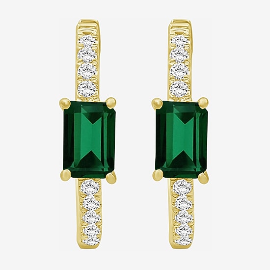 Womens Emerald-cut Gemstone & 1/4 CT. T.W. Lab-Grown Diamond 10K Gold 18.6mm Hoop Earrings