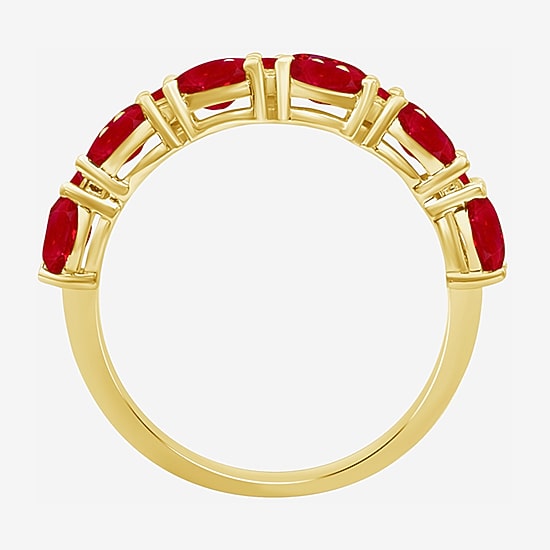 Womens 2MM  Gemstone & 1/8 CT. T.W. Natural Diamond 10K Gold Oval Band