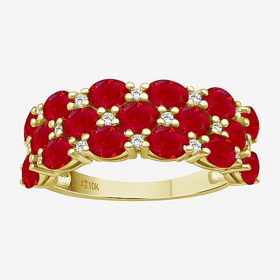 Womens 2MM  Gemstone & 1/8 CT. T.W. Natural Diamond 10K Gold Oval Band