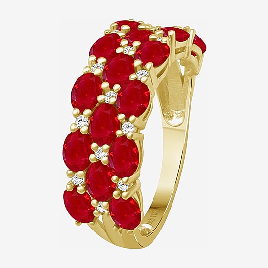 Womens 2MM  Gemstone & 1/8 CT. T.W. Natural Diamond 10K Gold Oval Band