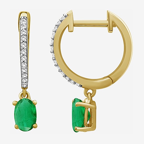 Womens Gemstone & 1/10 CT. T.W. Natural Diamond 10K Gold Oval Drop Earrings