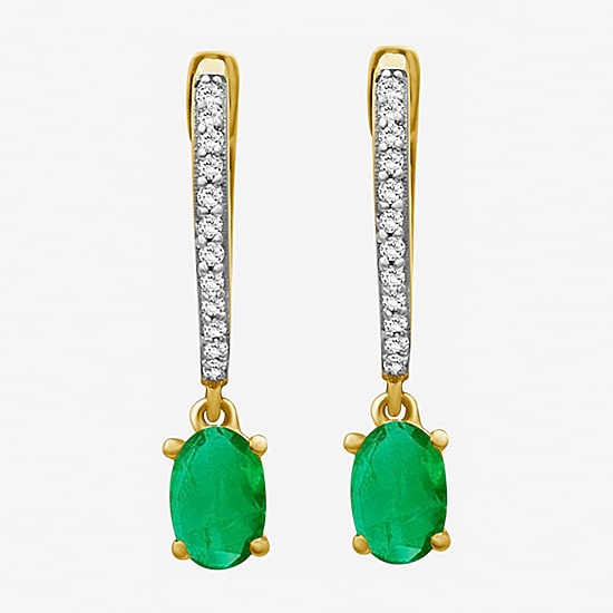 Womens Gemstone & 1/10 CT. T.W. Natural Diamond 10K Gold Oval Drop Earrings