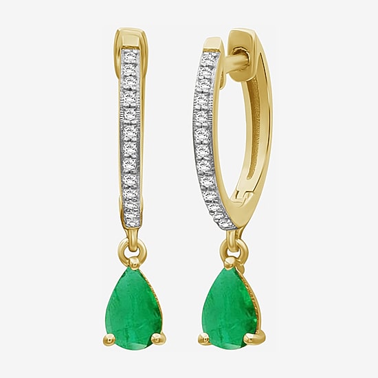 Womens Gemstone & 1/10 CT. T.W. Natural Diamond 10K Gold Pear Drop Earrings
