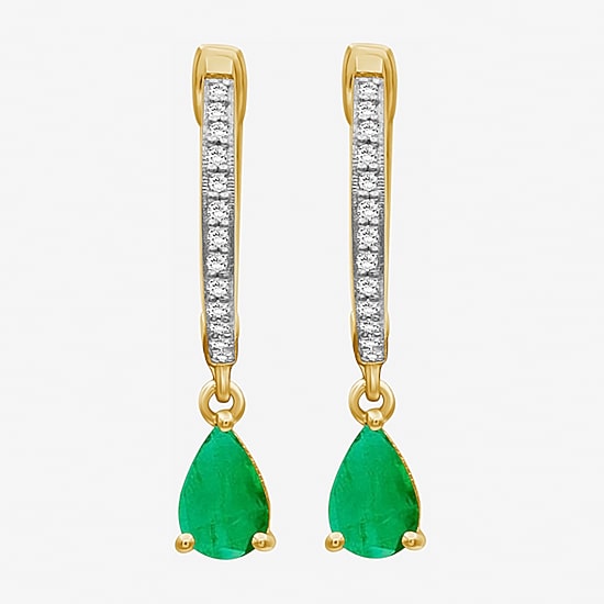 Womens Gemstone & 1/10 CT. T.W. Natural Diamond 10K Gold Pear Drop Earrings