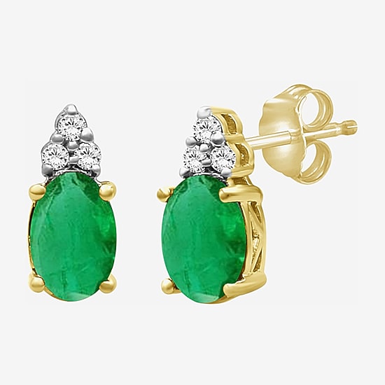 Diamond Accent Gemstone 10K Gold 8.9mm Oval Stud Earrings