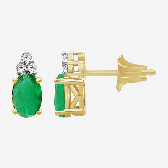 Diamond Accent Gemstone 10K Gold 8.9mm Oval Stud Earrings