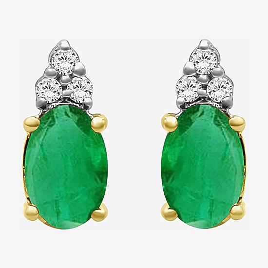 Diamond Accent Gemstone 10K Gold 8.9mm Oval Stud Earrings