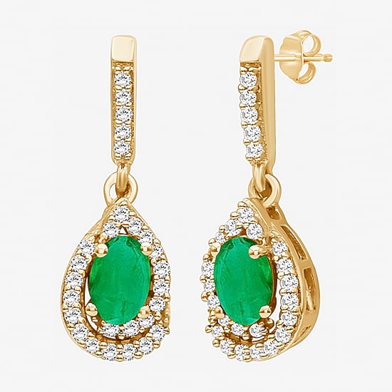 Womens Gemstone & 1/6 CT. T.W. Natural Diamond 10K Gold Oval Drop Earrings