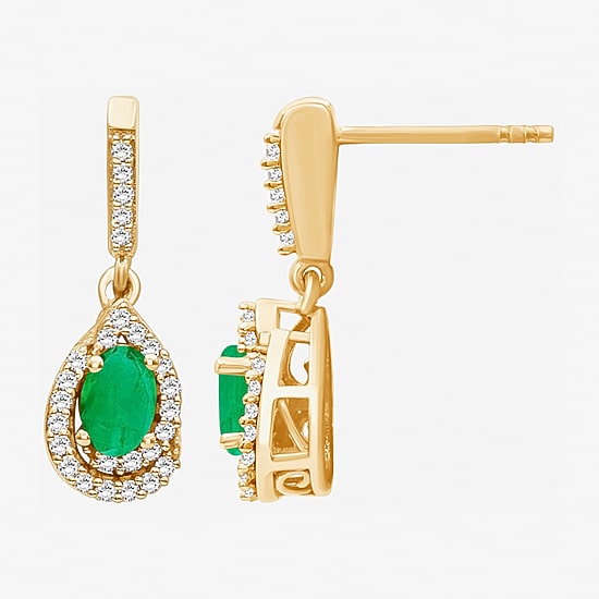 Womens Gemstone & 1/6 CT. T.W. Natural Diamond 10K Gold Oval Drop Earrings
