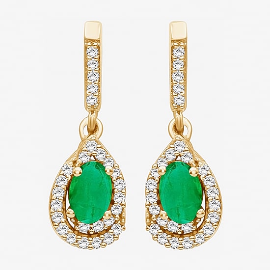 Womens Gemstone & 1/6 CT. T.W. Natural Diamond 10K Gold Oval Drop Earrings
