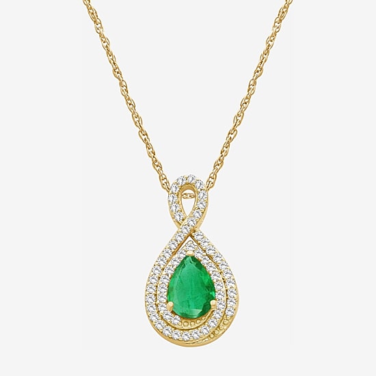 Womens Gemstone & 1/6 CT. T.W. Natural Diamond 10K Gold Pear 18 Inch Pendant Necklace