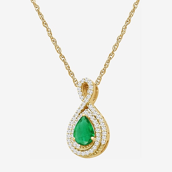 Womens Gemstone & 1/6 CT. T.W. Natural Diamond 10K Gold Pear 18 Inch Pendant Necklace