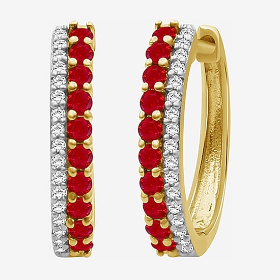 Womens Diamond Accent Gemstone 10K Gold 17.8mm Hoop Earrings