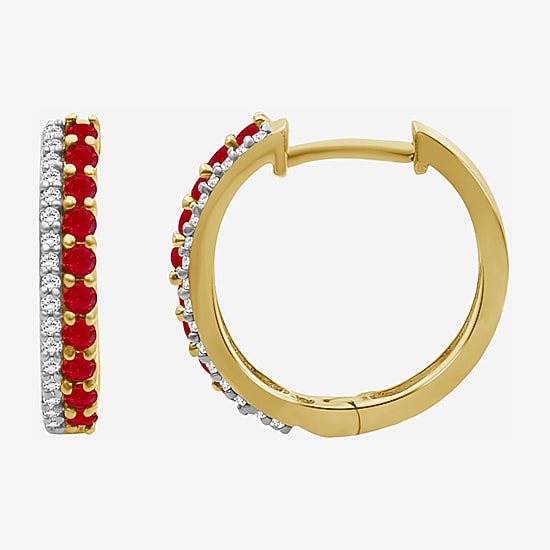 Womens Diamond Accent Gemstone 10K Gold 17.8mm Hoop Earrings