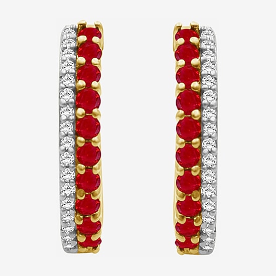 Womens Diamond Accent Gemstone 10K Gold 17.8mm Hoop Earrings