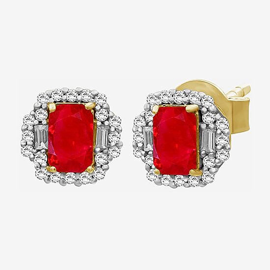 Gemstone & 3/8 CT. T.W. Natural Diamond 10K Gold 7.7mm Stud Earrings