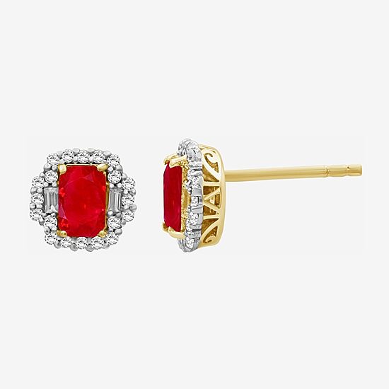 Gemstone & 3/8 CT. T.W. Natural Diamond 10K Gold 7.7mm Stud Earrings