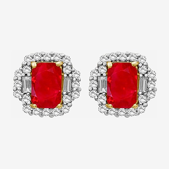 Gemstone & 3/8 CT. T.W. Natural Diamond 10K Gold 7.7mm Stud Earrings