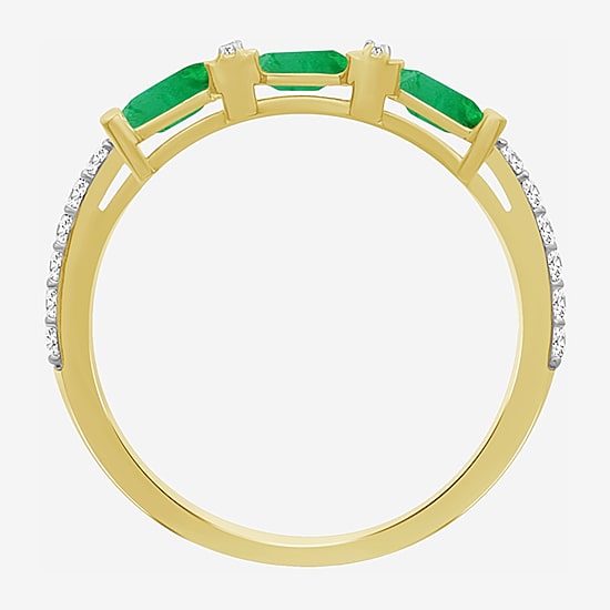 Womens 2MM Gemstone & 1/6 CT. T.W. Natural Diamond 10K Gold Band