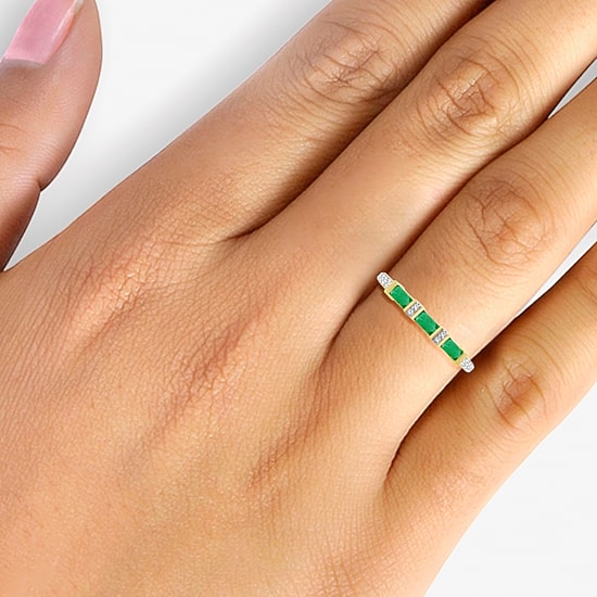 Womens 2MM Gemstone & 1/6 CT. T.W. Natural Diamond 10K Gold Band