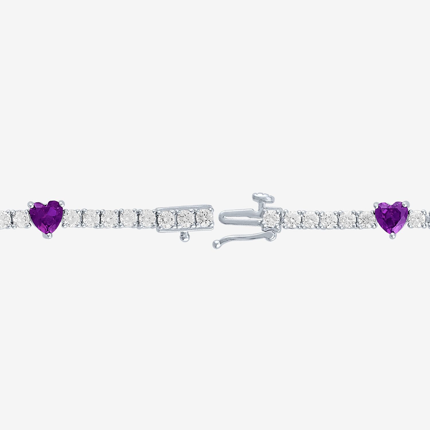 Gemstone Pure Silver Over Brass Heart 7.5 Inch Tennis Bracelet