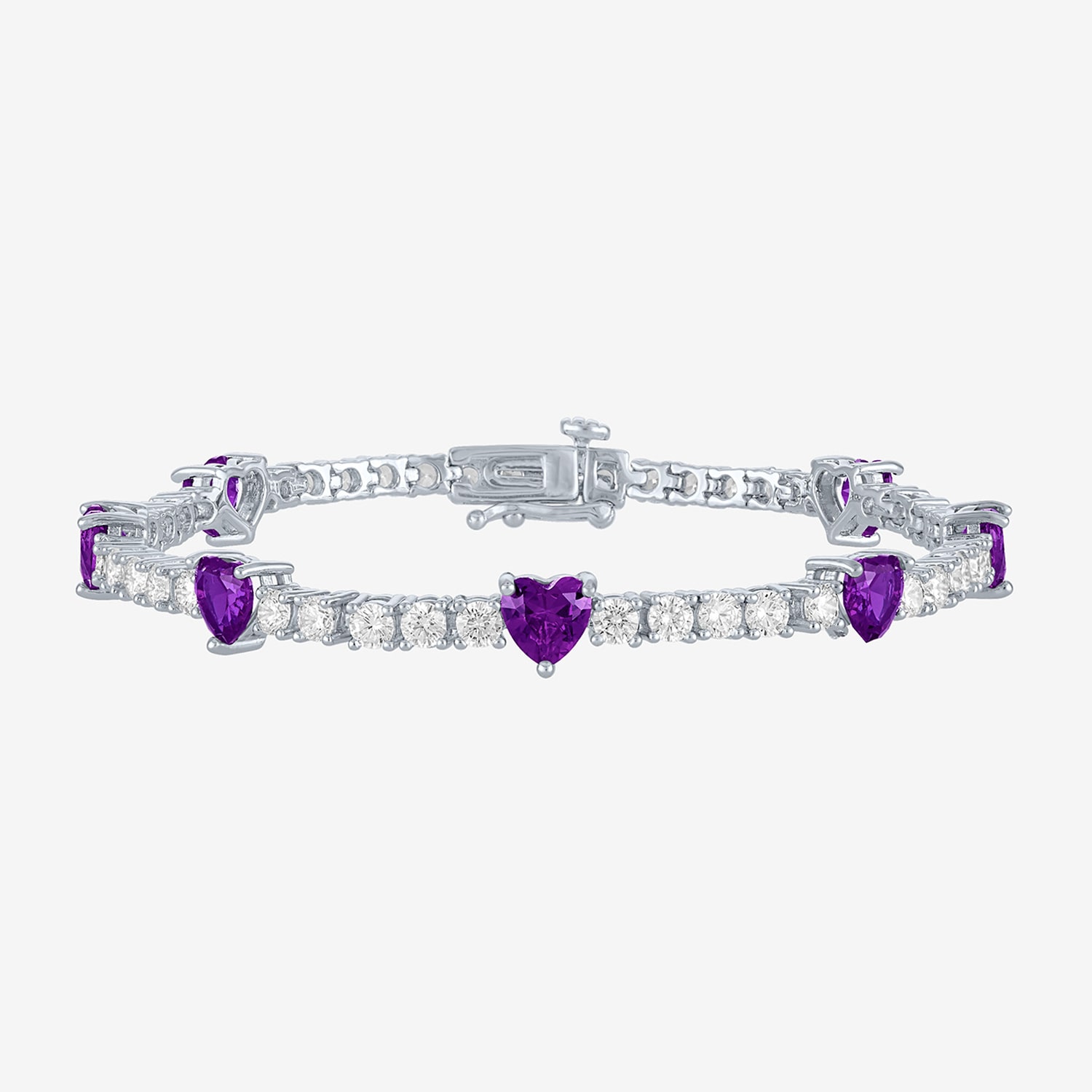 Gemstone Pure Silver Over Brass Heart 7.5 Inch Tennis Bracelet