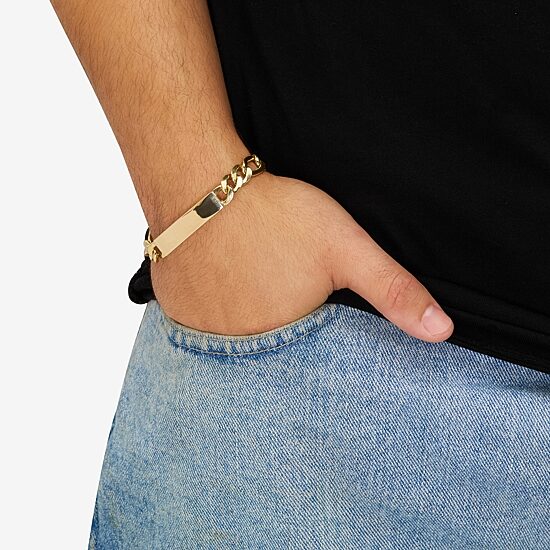 Made in Italy Mens 10K Gold 9 Inch Hollow Figaro Id Bracelet