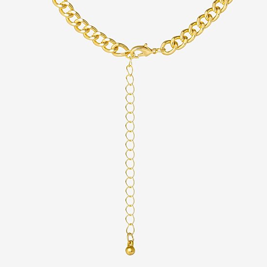 JS Jessica Simpson Gold Tone Collar Necklace  & Stud Earring Womens Glass Heart 3-pc. Jewelry Set